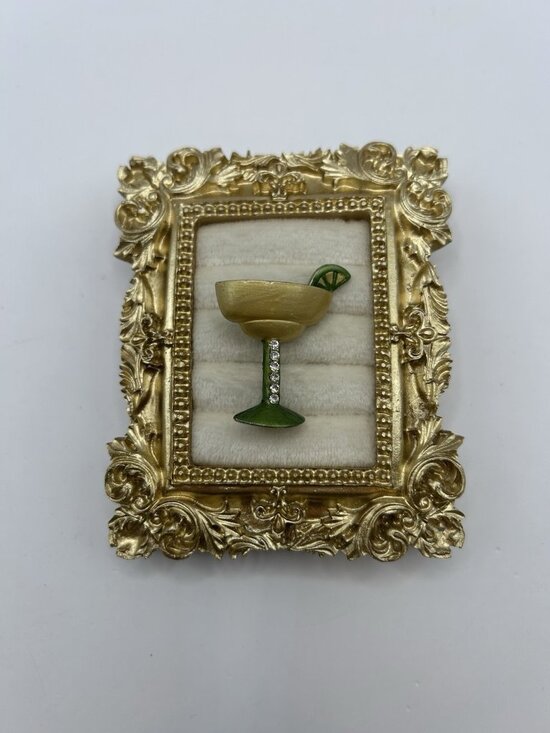 Unbranded Jewelry - Vintage Margarita Cocktail Brooch Pin Enamel Rhinestone Lime Drink Barware Gift